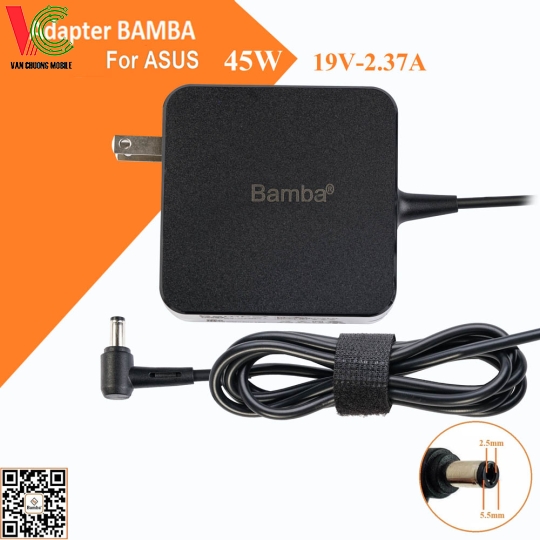 Bộ Sạc Laptop Asus, Toshiba,... 45W Bamba 19V – 2.37A (Cục vuông)