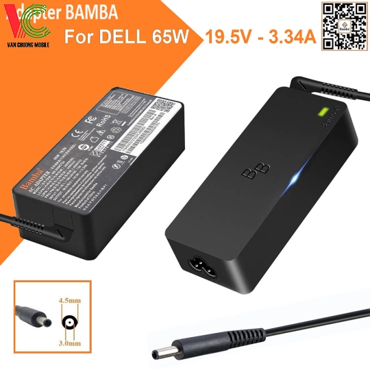 Bộ Sạc Laptop Dell 65W Bamba 19.5V – 3.34A (Đầu kim nhỏ)