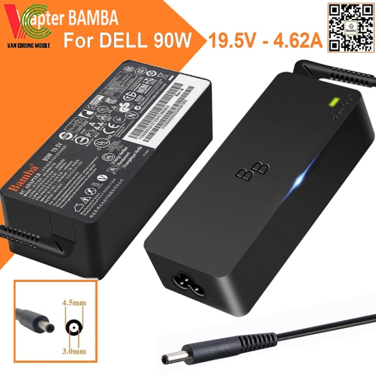 Bộ Sạc Laptop Dell 90W Bamba 19.5V – 4.62A (Đầu kim nhỏ)