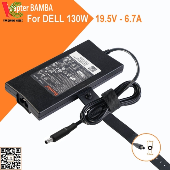 Bộ Sạc Laptop Slim cho Dell Inspiron G7 7591, Precision M3800, 5510/5520/5530, 9550/9560/9570, 7590/7591, Xps 9530/9550, Asus M3500Q, UX501V 130W Bamba 19.5V – 6.7A (Đầu kim nhỏ)