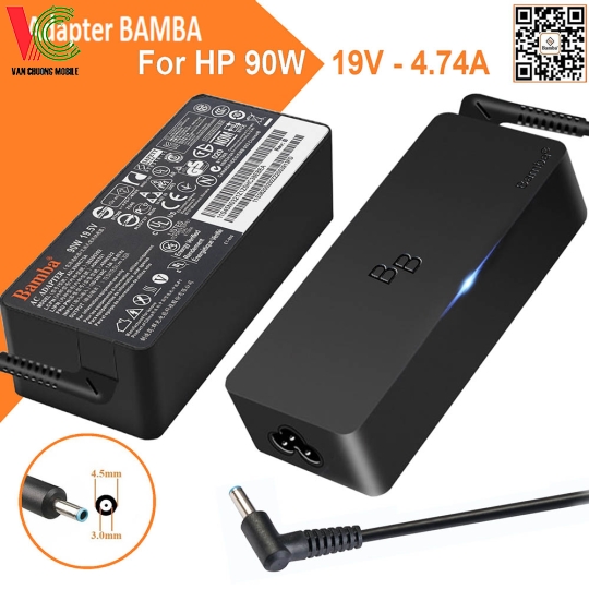 Bộ Sạc Laptop HP 90W Bamba 19.5V – 4.74A (Đầu kim nhỏ)