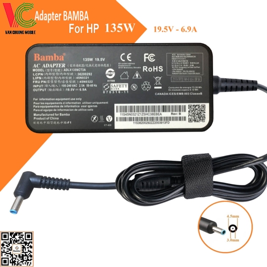 Bộ Sạc Slim cho Laptop HP 135W Bamba 19.5V – 6.9A (Đầu kim nhỏ)